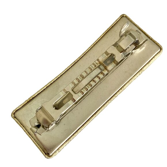 Vintage Gold Metallic Fabric Rectangle French Barrette 80s Leeza Long Hair 3.5" - Picture 4 of 7